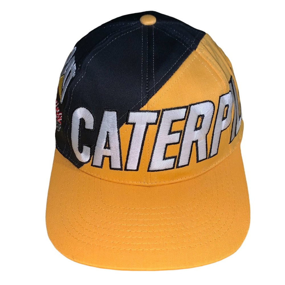 Vintage 90s CAT Racing Caterpillar All Over Print Snapback Hat Big Spellout